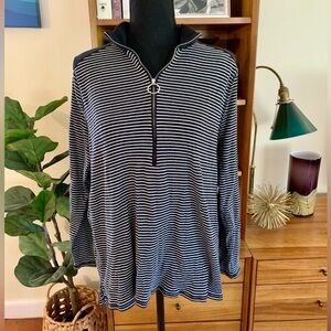 Lauren Ralph Lauren Striped Long Sleeve 1/4 Zip Pullover Top Size 2X